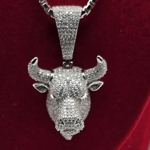 Sterling Silver 925 Moissanite Iced Bull Pendant